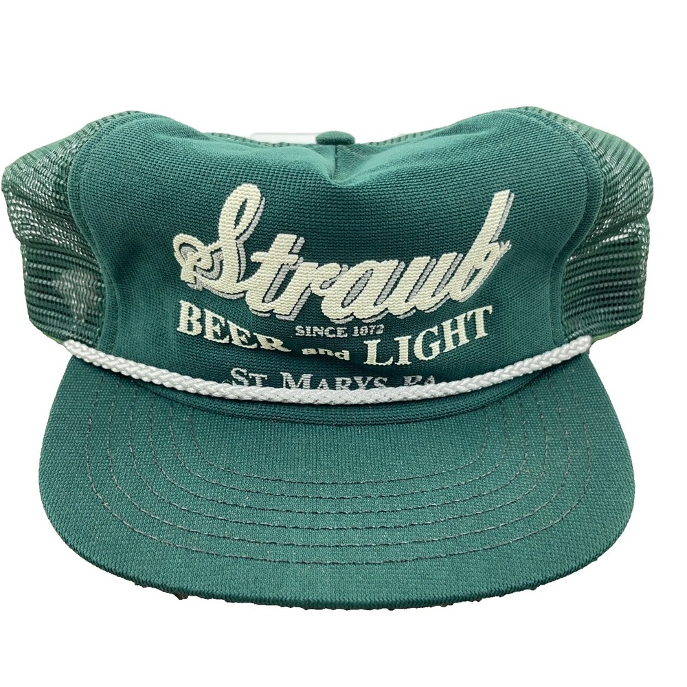 Vintage Straub Beer Trucker Hat Cap Made In USA 80s 90s Snapback Rope Puffy